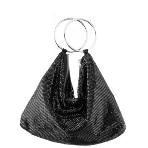 BLACK MESH DOUBLE RING HANDLE POUCH